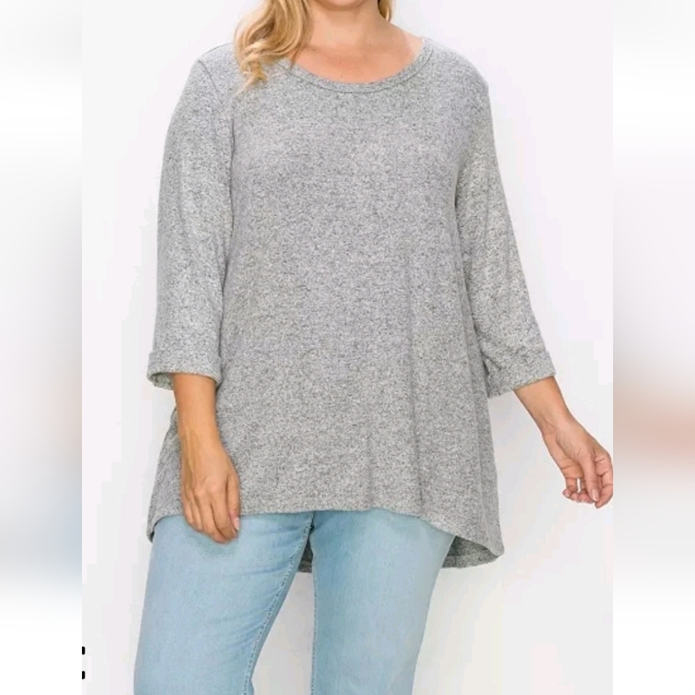 Nwt Coin 1804 3/4 Rolled Sleeve Button Back Blouse Top Size 2X Gray